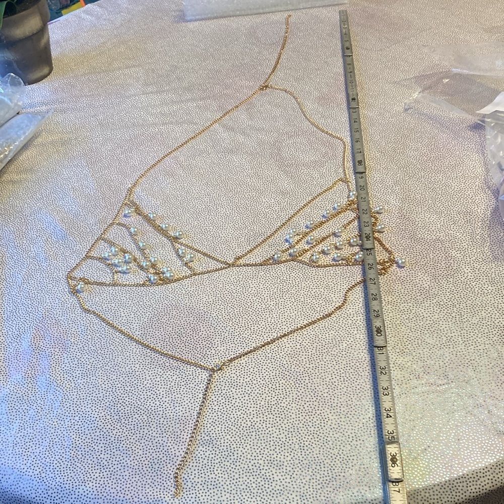 Plus Size Pearl Detail Hanging Neck Chain For Lingerie Accessory Size Xl